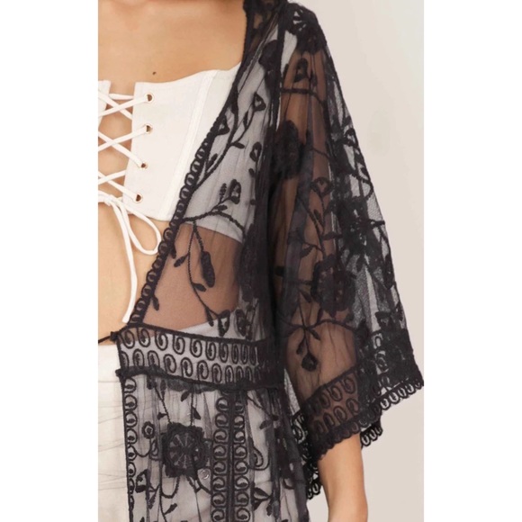 SOLD OUT Boho Floral Embroidered Lace Kimono Duster Wrap - Picture 9 of 9
